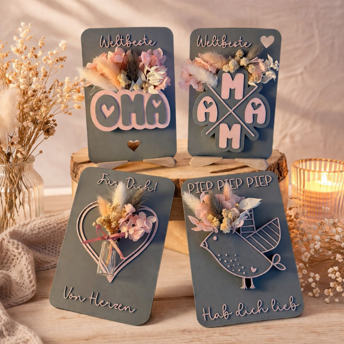 STL 3D Druck Datei Karten für Blumen oder Geld 6 Designs Mama Oma Beste Freundin Kleinigkeit Geschenkidee Mitbringsel 3D-Druck Datei