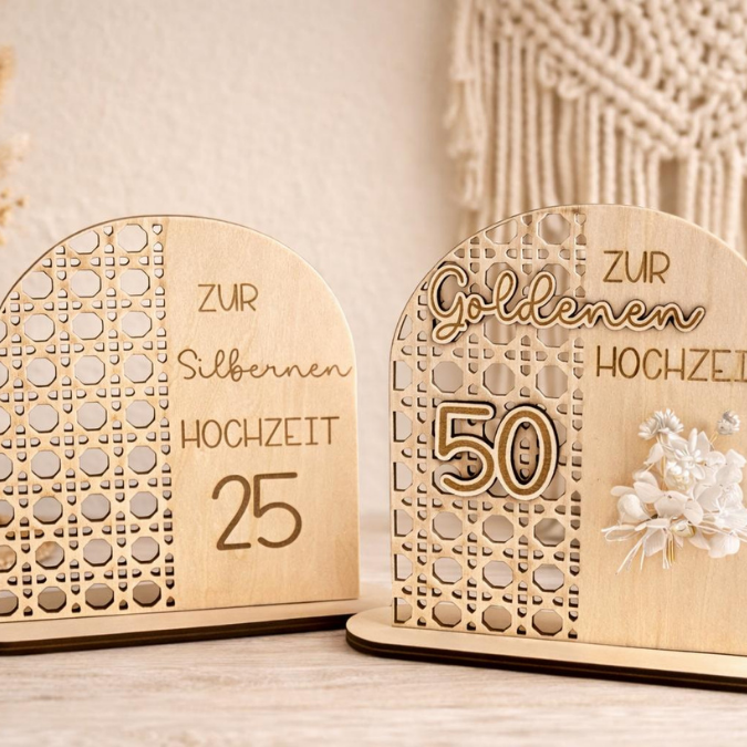 SVG Laserdatei Aufsteller Silberhochzeit und Goldhochzeit 25 Hochzeit 50 Jahre verheiratet rattan optik Geldgeschenk Hochzeitsgeschenk personalisierbar 3mm 4mm – Bild 3