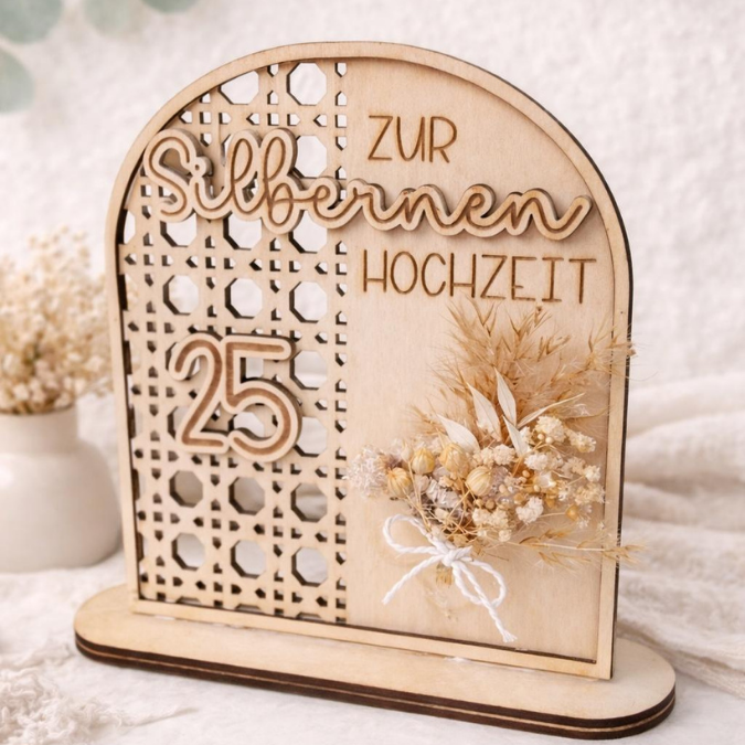 SVG Laserdatei Aufsteller Silberhochzeit und Goldhochzeit 25 Hochzeit 50 Jahre verheiratet rattan optik Geldgeschenk Hochzeitsgeschenk personalisierbar 3mm 4mm – Bild 7