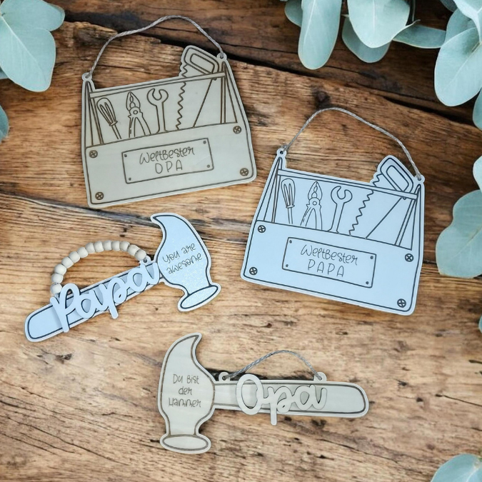SVG Laser Datei Hammer Werkzeugkasten zum aufhängen Männer Geschenkidee für Papa Vatertag Opa Mann Lasercut Männergeschenk Vater Werkstatt – Bild 3