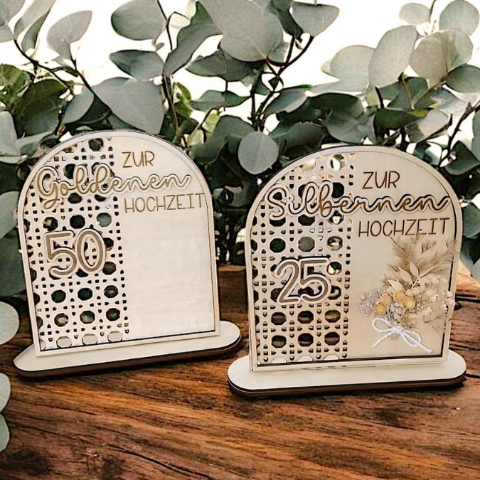 SVG Laserdatei Aufsteller Silberhochzeit und Goldhochzeit 25 Hochzeit 50 Jahre verheiratet rattan optik Geldgeschenk Hochzeitsgeschenk personalisierbar 3mm 4mm – Bild 6