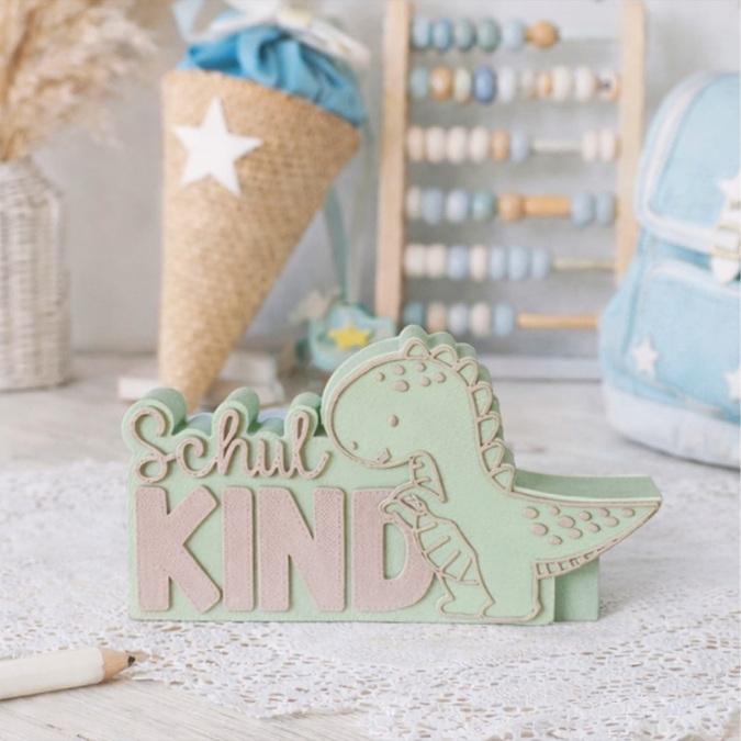 STL 3D Druck Datei 7er Set Dino Schulkind Schriftzug zum füllen Geldgeschenk inkl Caketopper Dinosaurier 3D-Druck Datei Geschenk Einschulung – Bild 7