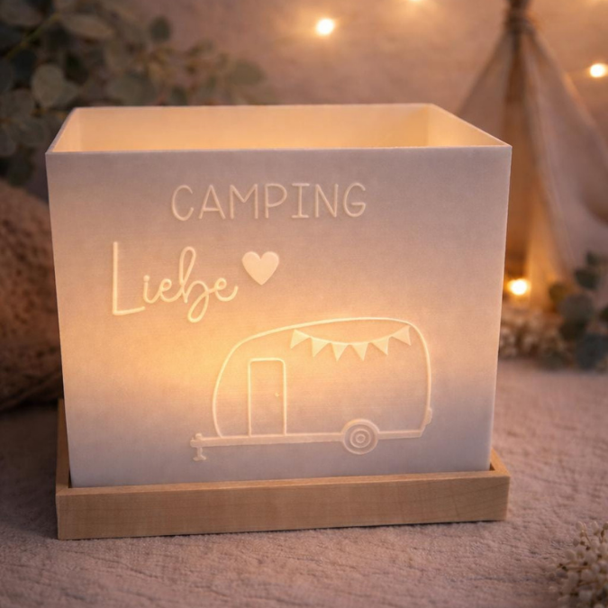 3D Druck Datei STL Rechteckig Windlicht für beliebige LED Lichter "Camping Liebe Wohnwagen" inkl Sockel 180x100mm – Bild 4