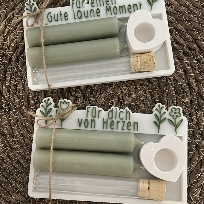 STL 3D Druck Datei Kerzenhalter Kerzenset 3er Blumengruß, Gute Laune Moment & Für dich von Herzen Kerzenverpackung 3D-Druck Datei – Bild 9