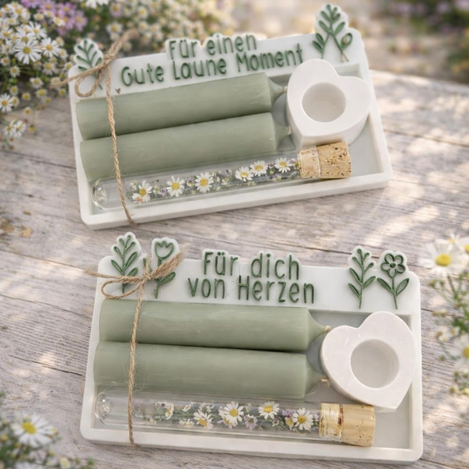 STL 3D Druck Datei Kerzenhalter Kerzenset 3er Blumengruß, Gute Laune Moment & Für dich von Herzen Kerzenverpackung 3D-Druck Datei – Bild 7