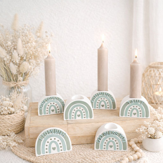 STL 3D Druck Datei 6er Set Regenbogen Kirche Kerzenständer oder für Reagenzgläser, Geld Konfirmation Kommunion Taufe Firmung God bless you 3D-Druck