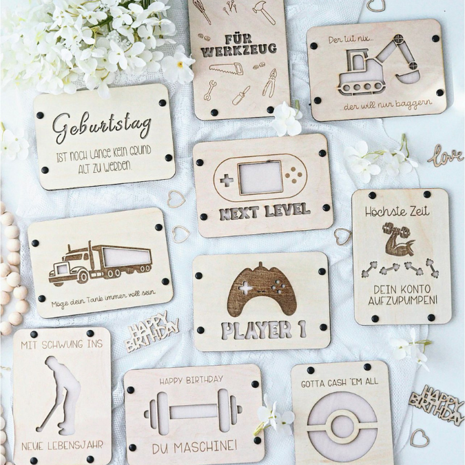 SVG Laserdatei Männer Geldgeschenk Verpackung für Geld 10 Designs Gutscheinkarten Vatertag LKW Bagger Playstation Werkzeug Hantel SVG-Datei – Bild 8