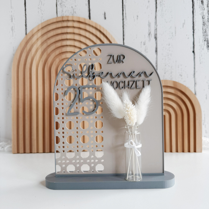 1 STL 3D Druck Datei Silberne Hochzeit Silberhochzeit Aufsteller mit Platz für Geldgeschenk oder personalisierung Rattanoptik 3D Datei 25Jahre – Bild 6