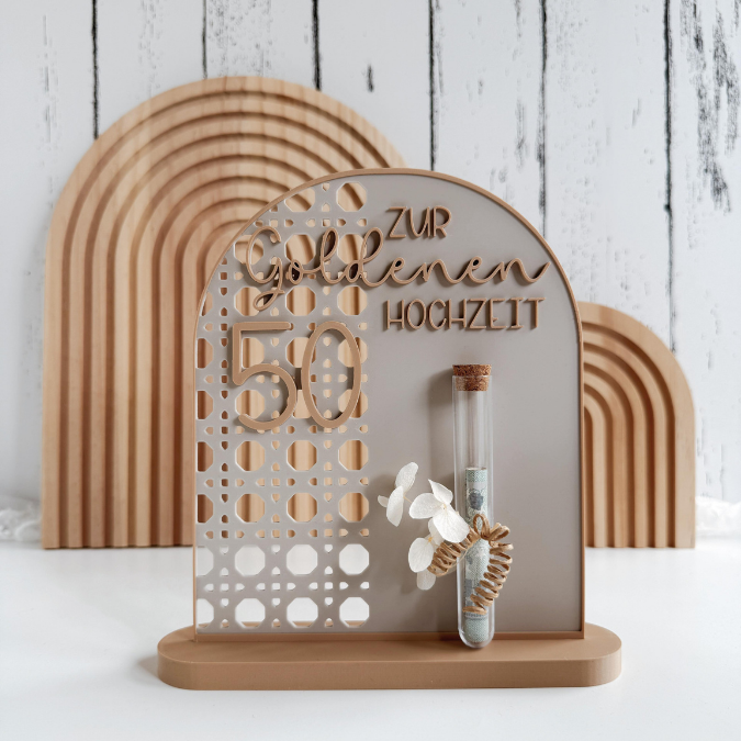 STL 3D Druck Datei Goldene Hochzeit Goldhochzeit Aufsteller mit Platz für Geldgeschenk oder personalisierung Rattanoptik 3D Datei – Bild 6