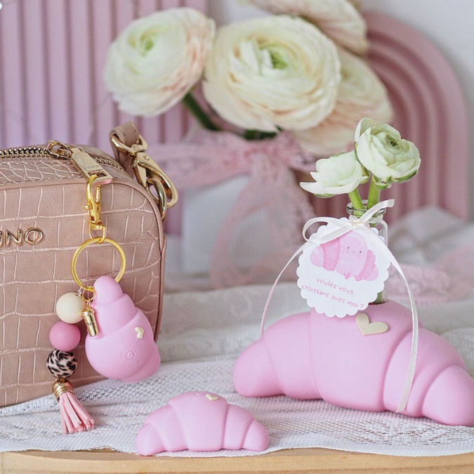 STL 3D Druck Datei 3 Designs Croissants Kerzenständer od Vase Schlüsselanhänger Anhänger Croissant Frankreich Deko Frühstück 3D-Druck STL