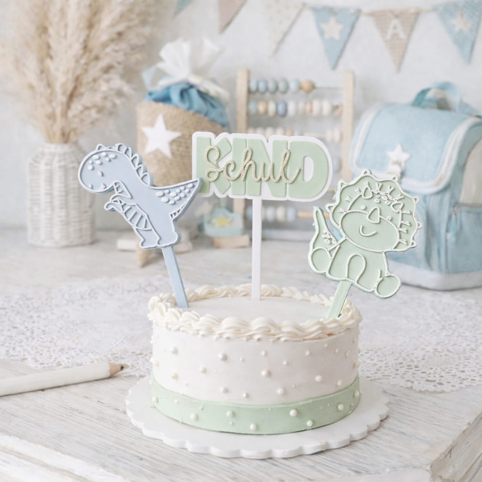 STL 3D Druck Datei 7er Set Dino Schulkind Schriftzug zum füllen Geldgeschenk inkl Caketopper Dinosaurier 3D-Druck Datei Geschenk Einschulung – Bild 8