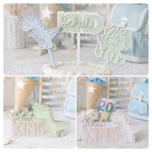 STL 3D Druck Datei 7er Set Dino Schulkind Schriftzug zum füllen Geldgeschenk inkl Caketopper Dinosaurier 3D-Druck Datei Geschenk Einschulung