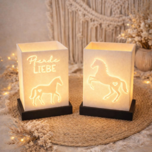 3D Druck Datei STL 2er Set Windlicht für beliebige LED Lichter Quadratisch Pferde Liebe Mädchen inkl Sockel 120x120mm 3D-Druck Reiten