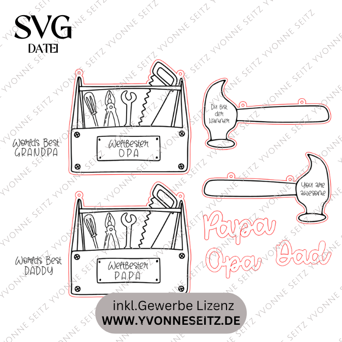 SVG Laser Datei Hammer Werkzeugkasten zum aufhängen Männer Geschenkidee für Papa Vatertag Opa Mann Lasercut Männergeschenk Vater Werkstatt – Bild 2