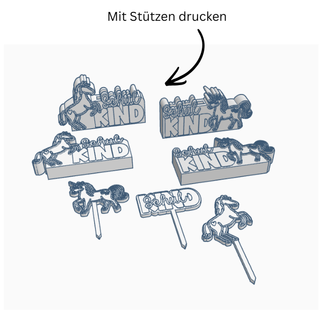 STL 3D Druck Datei 7er Set Einhorn Pferd Pony Schulkind Schriftzug zum füllen Geldgeschenk inkl Caketopper 3D-Druck Datei Einschulung – Bild 2
