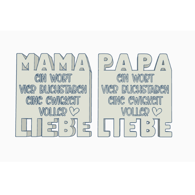 STL 3D Druck Datei Aufsteller in 2 Designs Mama Papa Muttertag Vatertag Geschenkidee Schriftzug ein Wort, vier Buchstaben... 3D-Druck Datei – Bild 2