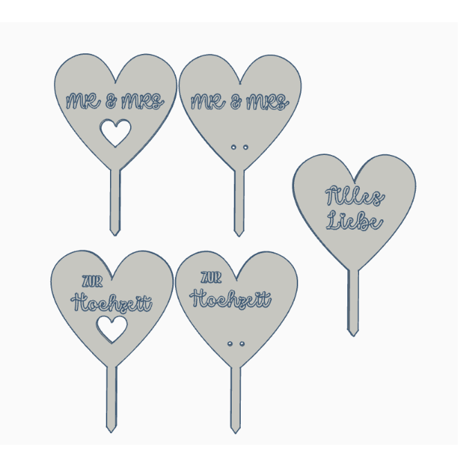 STL 3D Druck Datei 5 Designs Herzstecker Hochzeit Geldgeschenk Mr Mrs Pflanzenstecker Caketopper 3D-Datei Hochzeitsgeschenk 3d-druck – Bild 2