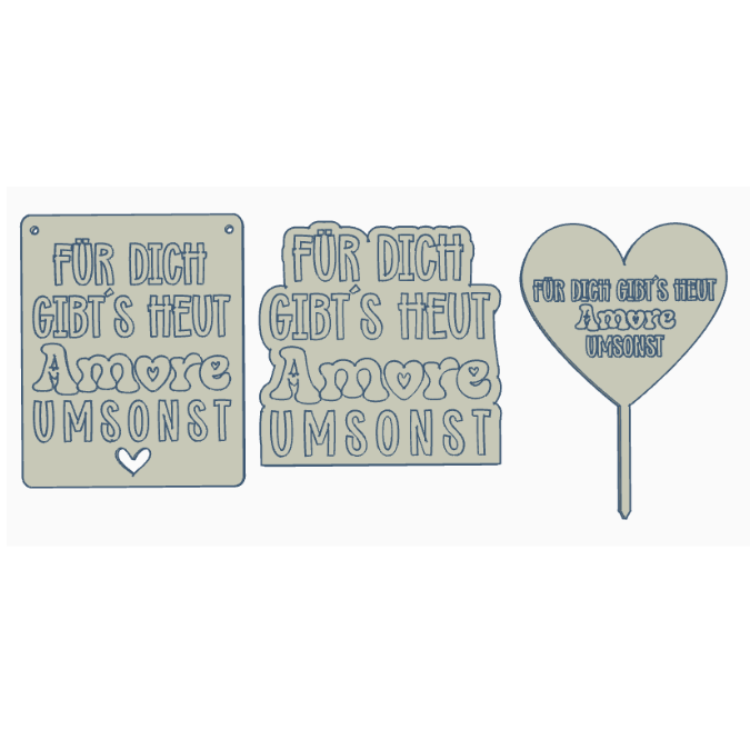 STL 3D Druck Datei 3er Set Schriftzug Schild zum hängen & Herzstecker Statement "Für dich gibts heut Amore umsonst" 3D-Druck Datei Quote – Bild 2