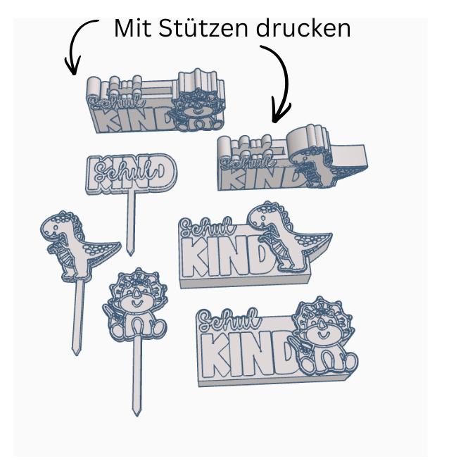 STL 3D Druck Datei 7er Set Dino Schulkind Schriftzug zum füllen Geldgeschenk inkl Caketopper Dinosaurier 3D-Druck Datei Geschenk Einschulung – Bild 2