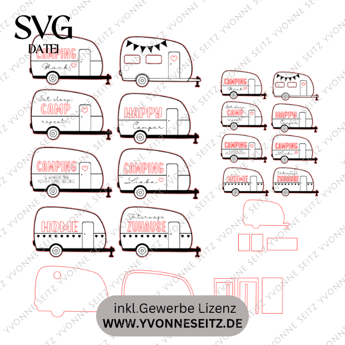 SVG Laserdatei Wohnwagen Camping 8 Designs 2 Größen klein für Ballonlichter groß für Lichterkette Ballonlicht Leuchtdeko SVG-Datei – Bild 2