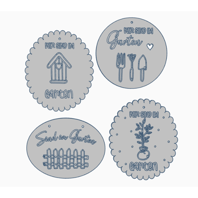 STL 3D Druck Datei Sind im Garten Schilder zum aufhängen Gartenliebe Gartenglück in 4 Designs mit Löchern für Sonnenfänger oder Anhänger – Bild 2