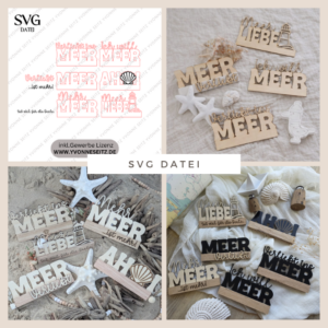 SVG Laserdatei Klötzchenaufsteller Meer Maritim Ahoi Klötzchenschrift inkl Gravuren SVG Datei