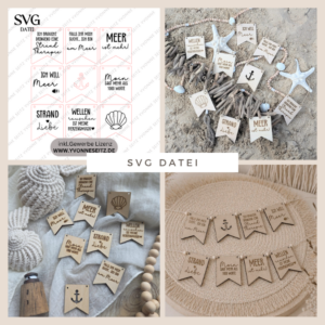 SVG Laserdatei Meer 9 Designs Schilder Wimpel Schildchen Anhänger Tags Urlaub Strand Sand Sonne Gute Laune Sommer SVG Datei