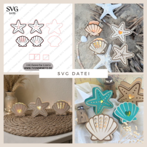 SVG Laserdatei 4 Designs Muschel und Seestern zum füllen mit Blumen, Geld oder Ballonlicht Sommer Maritim Lichtdatei Leuchtdeko SVG-Datei
