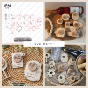 SVG Laserdatei 16 Designs Weinkorken Halter für Korken Wein SB Lädchen Schrankladen Korkenhalter Verpackung für Korken SVG Datei