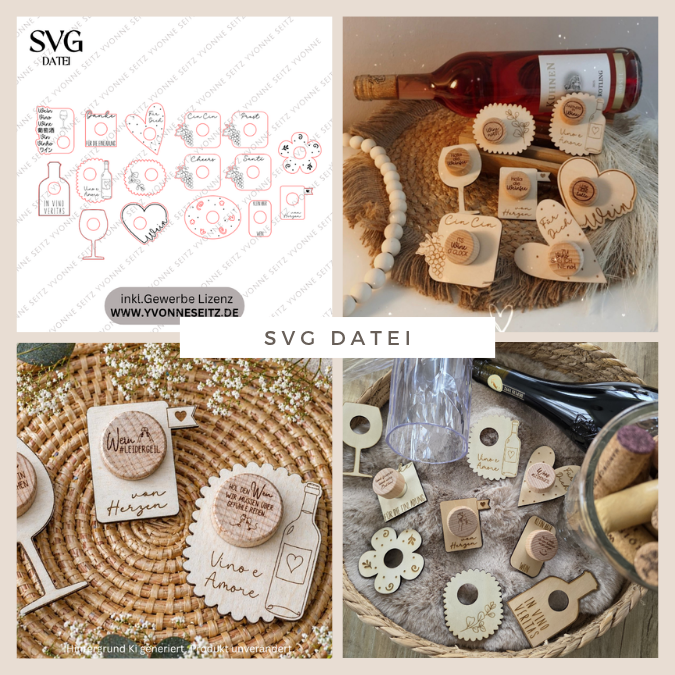 SVG Laserdatei 16 Designs Weinkorken Halter für Korken Wein SB Lädchen Schrankladen Korkenhalter Verpackung für Korken SVG Datei