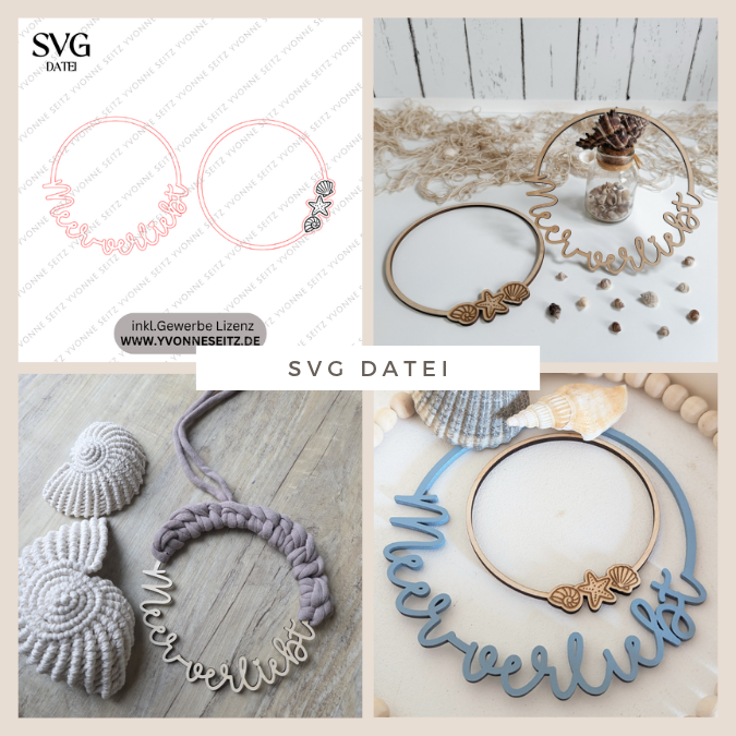 SVG Laserdatei 2 Designs Kranz Kränze Meerverliebt Muscheln Maritim Urlaub Meer Urlaub Ostsee Nordsee Sommer Heimathafen SVG Datei