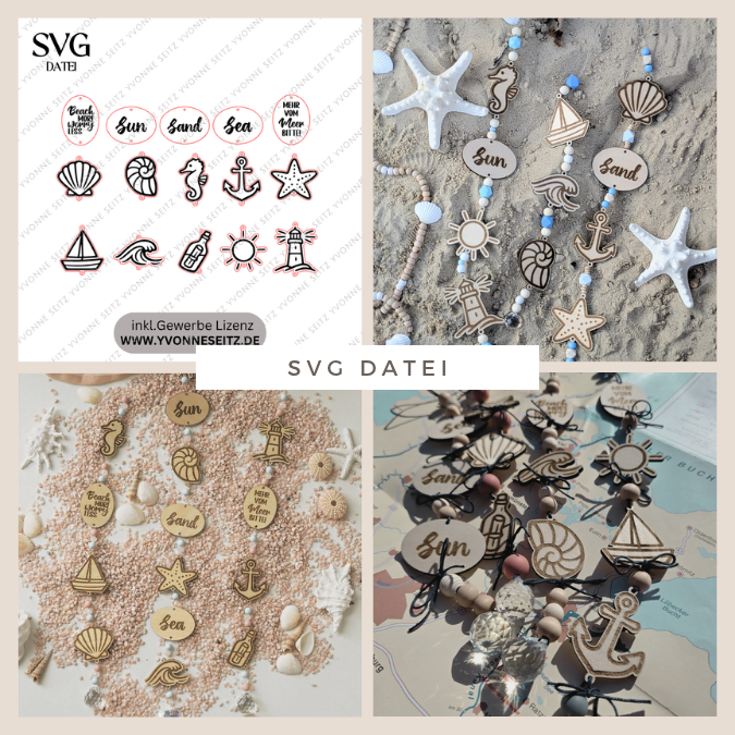SVG Laserdatei Meer Sonnenfänger 15 Designs Sonnenfänger Anhänger Urlaub Strand Sand Sonne Gute Laune Sommer SVG Datei