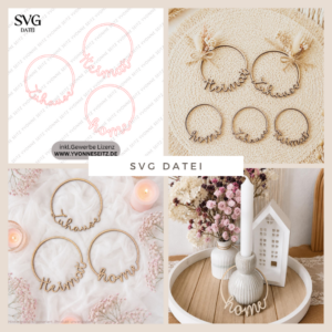 SVG Laserdatei 3 Designs Kranz Kränze Home Heimat Zuhause inline Dekokränze für Trockenblumen SVG Datei
