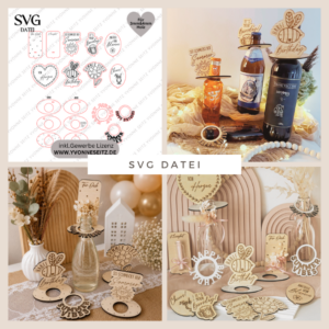 SVG Laserdatei 12 Designs Flaschenanhänger Aufstecker Weinflaschen Anhänger Weinflaschenanhänger Sommer Geburtstag Mitbringsel 3mm 4mm SVG Datei