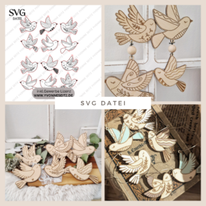 SVG Laserdatei Vögel Vogel Vögelchen Sonnenfänger Frühling Sommer Anhänger Geschenkanhänger viele designs mit 1 & 2 Löchern SVG-Datei