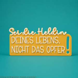 STL 3D Druck Datei Schriftzug Statement "Sei die Heldin deines Lebens, nicht das Opfer" Frauenpower 3D-Druck Datei Aufsteller selflove girls
