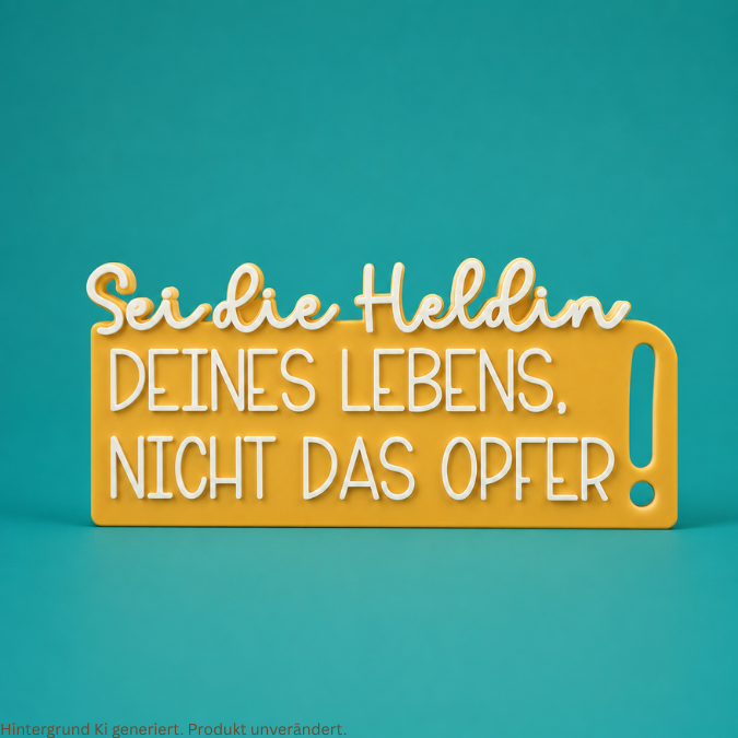 STL 3D Druck Datei Schriftzug Statement "Sei die Heldin deines Lebens, nicht das Opfer" Frauenpower 3D-Druck Datei Aufsteller selflove girls