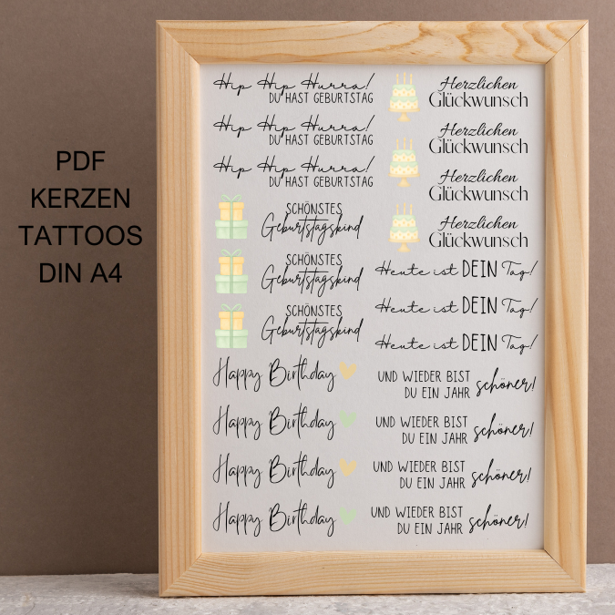 Geburtstag Geburtstag Happy Birthday PDF Kerzen Tattoo Vorlage A4 Kerzentattoos zum selber drucken Kerzensticker DIGITALE DATEI