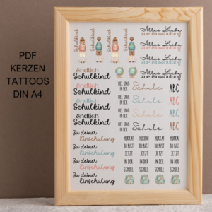 Schulkind PDF Kerzen Tattoo Vorlage A4 Kerzentattoos zum selber drucken für Wasserschiebefolie Kerzensticker DIGITALE DATEI Einschulung