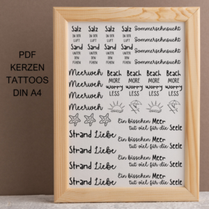 Meer Strand Sommer PDF Kerzen Tattoo Vorlage A4 Kerzentattoos zum selber drucken Kerzensticker DIGITALE DATEI