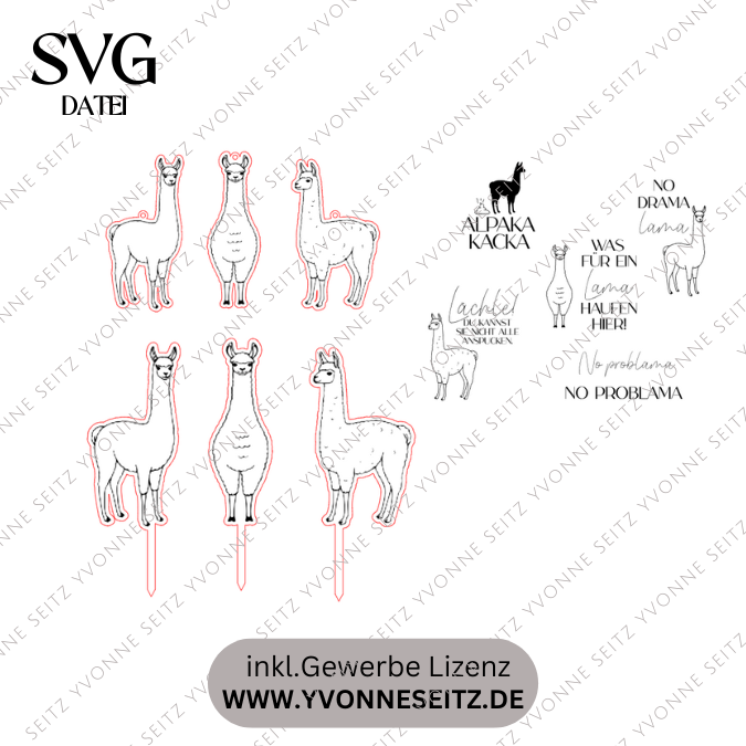 SVG Laserdatei Lama Alpacka Stecker, Anhänger und Bundle du kannst sie nicht alle anspucken Caketopper Pflanzenstecker Laser SVG Datei – Bild 2