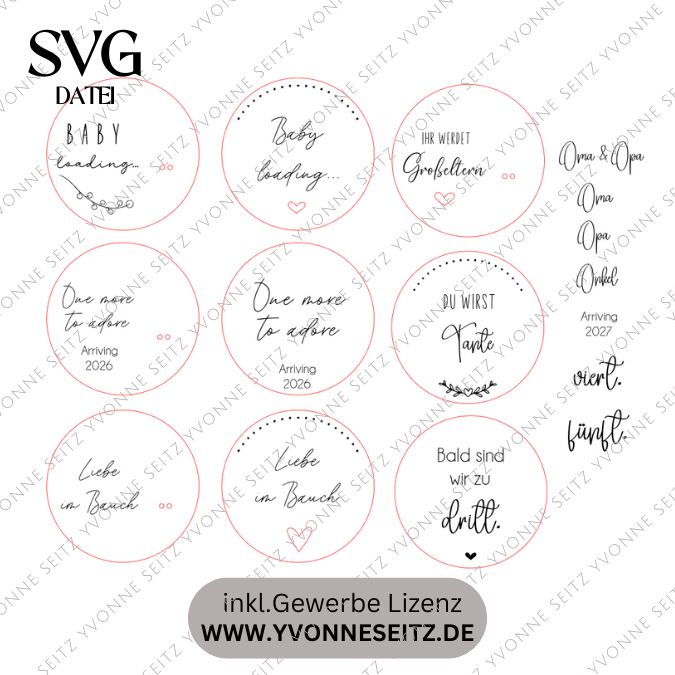 SVG Datei Laserdatei Holzscheiben Schwanger Baby loading Liebe im Bauch Schwangerschaftsverkündung Oma Opa Tante Schwangerschaft Geburt Baby – Bild 2