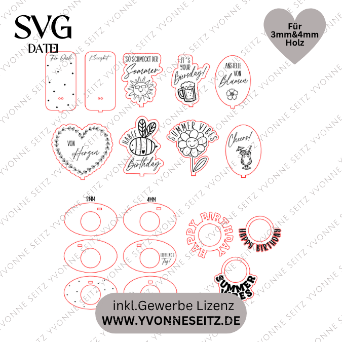 SVG Laserdatei 12 Designs Flaschenanhänger Aufstecker Weinflaschen Anhänger Weinflaschenanhänger Sommer Geburtstag Mitbringsel 3mm 4mm SVG Datei – Bild 2