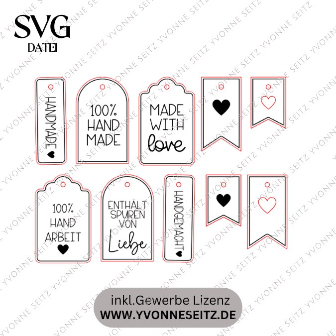 SVG Laserdatei Geschenkanhänger 10 designs Handmade made with love diy Handgemacht herz verschiedene Anlässe Geschenkidee SVG Datei – Bild 2