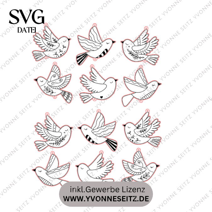 SVG Laserdatei Vögel Vogel Vögelchen Sonnenfänger Frühling Sommer Anhänger Geschenkanhänger viele designs mit 1 & 2 Löchern SVG-Datei – Bild 2