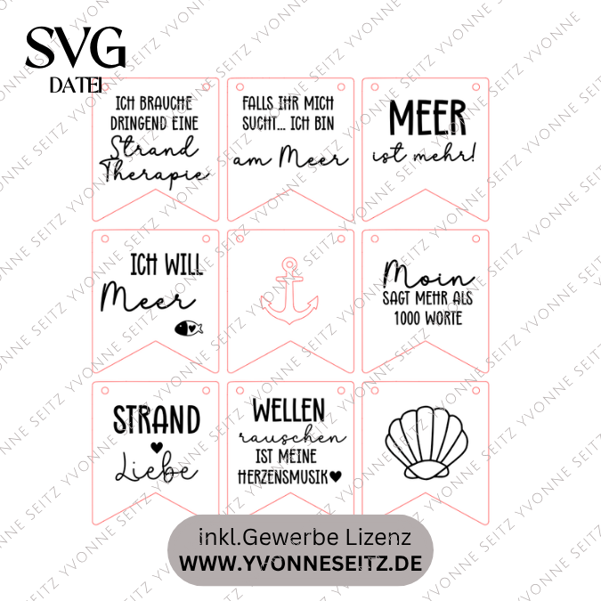 SVG Laserdatei Meer 9 Designs Schilder Wimpel Schildchen Anhänger Tags Urlaub Strand Sand Sonne Gute Laune Sommer SVG Datei – Bild 2