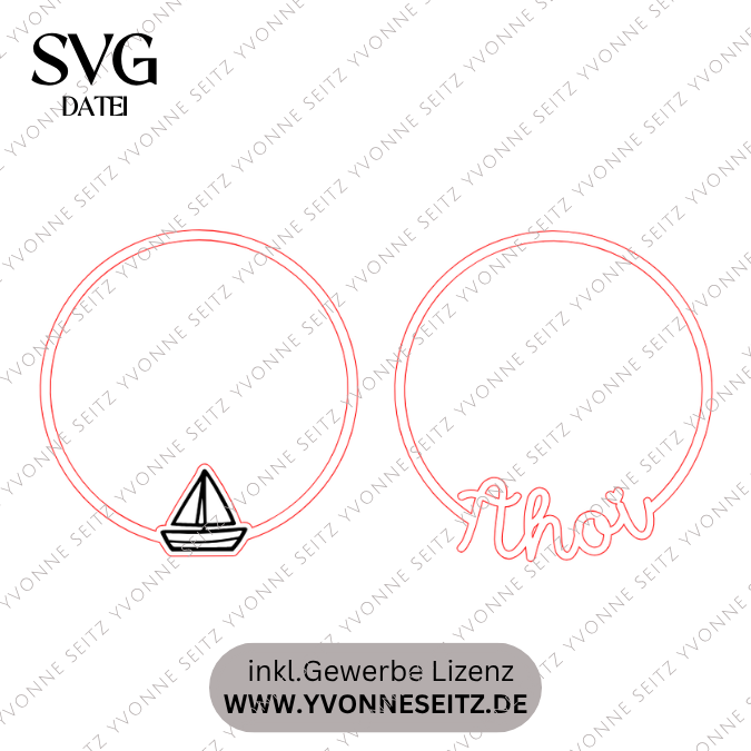 SVG Laserdatei 2 Designs Kranz Kränze Ahoi Segelboot Maritim Urlaub Meer Urlaub Ostsee Nordsee Sommer Heimathafen SVG Datei – Bild 2