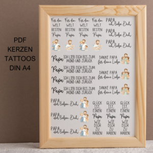 Weltbester Papa Vatertag PDF Kerzen Tattoo Vorlage A4 Kerzentattoos zum selber drucken für Wasserschiebefolie Kerzensticker DIGITALE DATEI