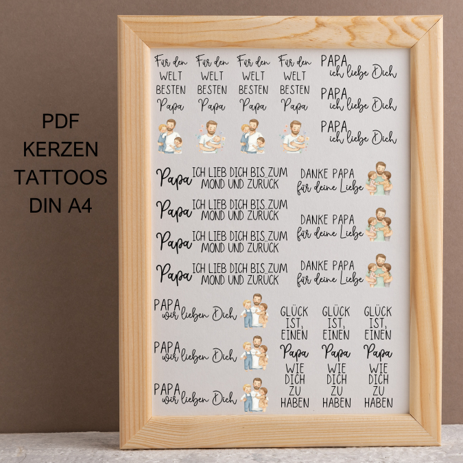 Weltbester Papa Vatertag PDF Kerzen Tattoo Vorlage A4 Kerzentattoos zum selber drucken für Wasserschiebefolie Kerzensticker DIGITALE DATEI