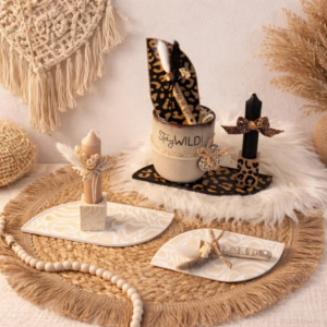 STL 3D Druck Datei WILD Dekoteller Kerzenständer und Geschenkbrett für Reagenzglas oder Kerze Leo Leopard Wild Animalprint 3D-Druck Datei